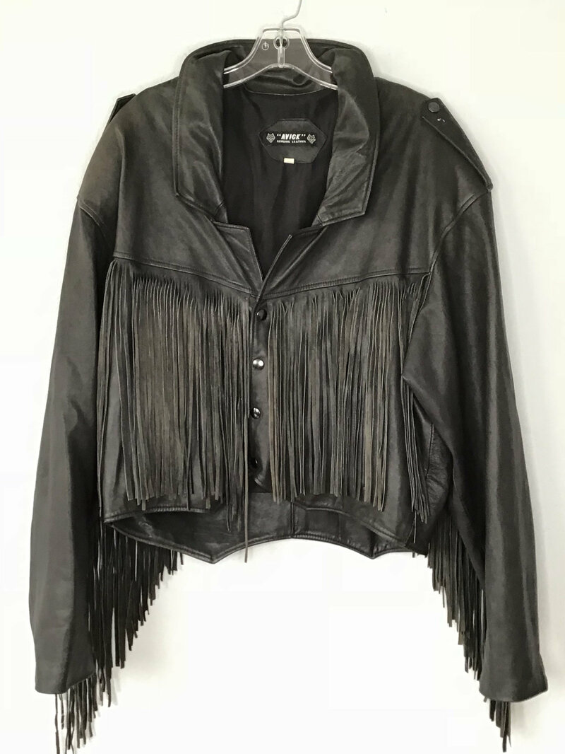 Buy Black men's jacket from real leather with fashionable fringe western jacket cowboy jacket vintage old jacket with pattern has size-large.
