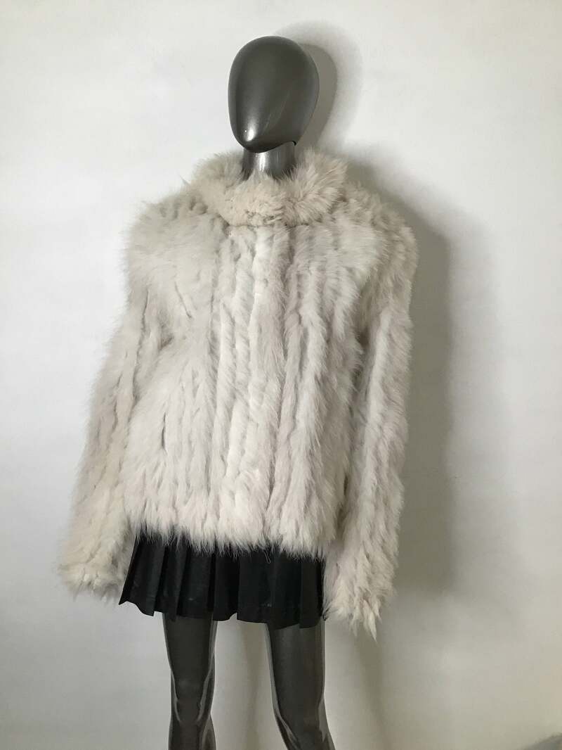 Buy Light gray womens coat from polar fox fur casual coat classical coat steep warm coat modern coat vintage coat streetstyle coat size-large.