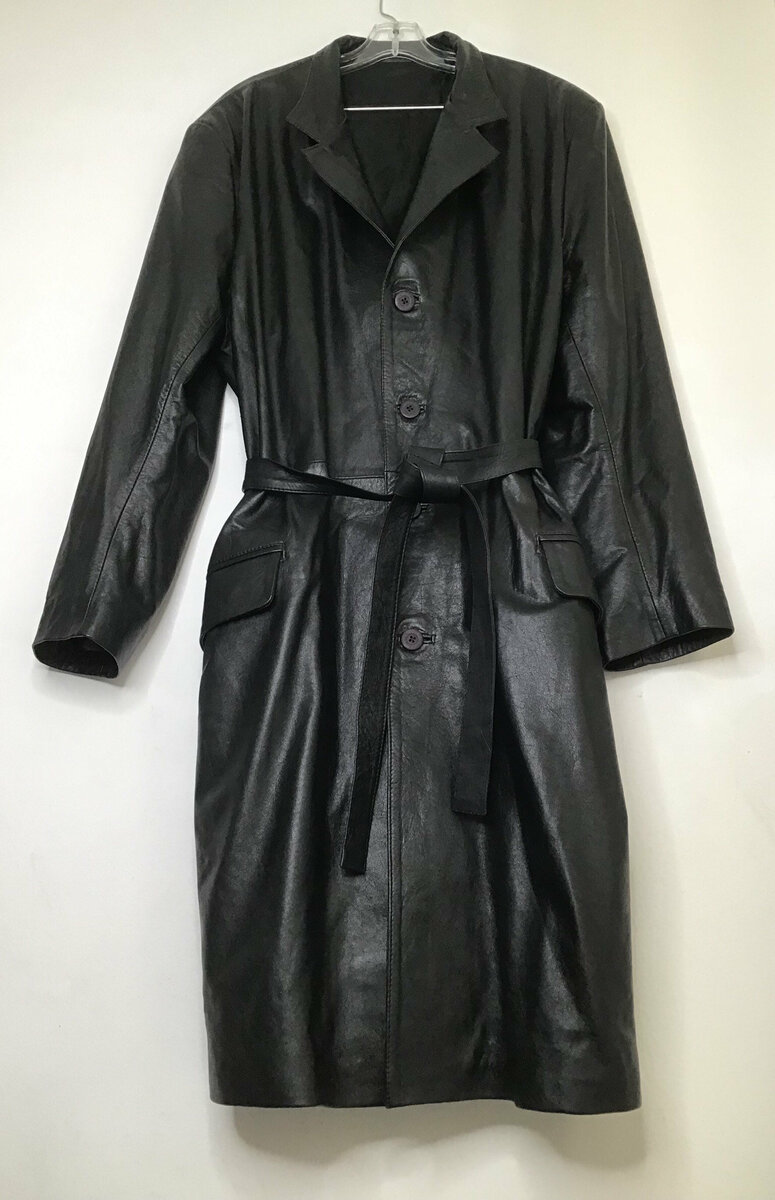 Buy Black men's coat from real leather casual coat classical long coat autumn coat vintage coat streetstyle retro coat has size-extra large.