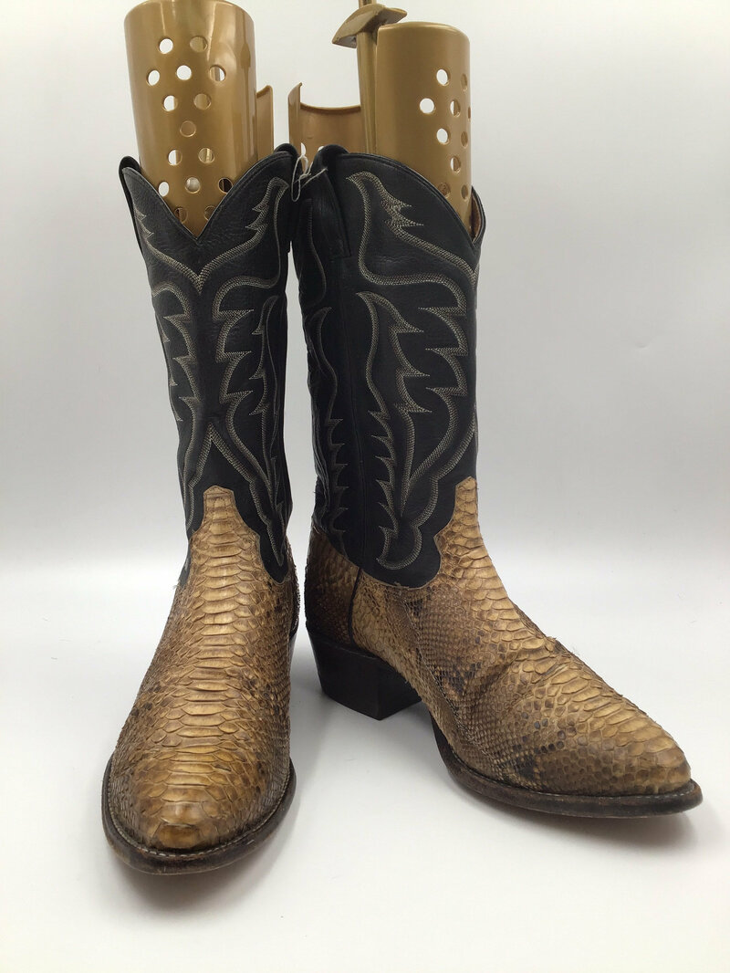 Buy Beige and black boots, men's boots, snake leather, vintage, embroidered, with unique picture, western style, cowboy boots, beige 11E