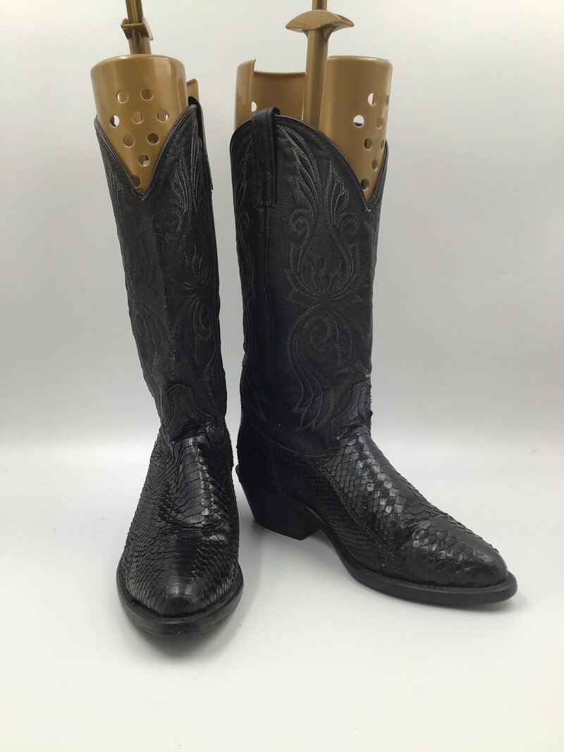Buy Black men's cowboy boots, snake leather, vintage, embroidered, with unique print, western style, black color boots 7.5