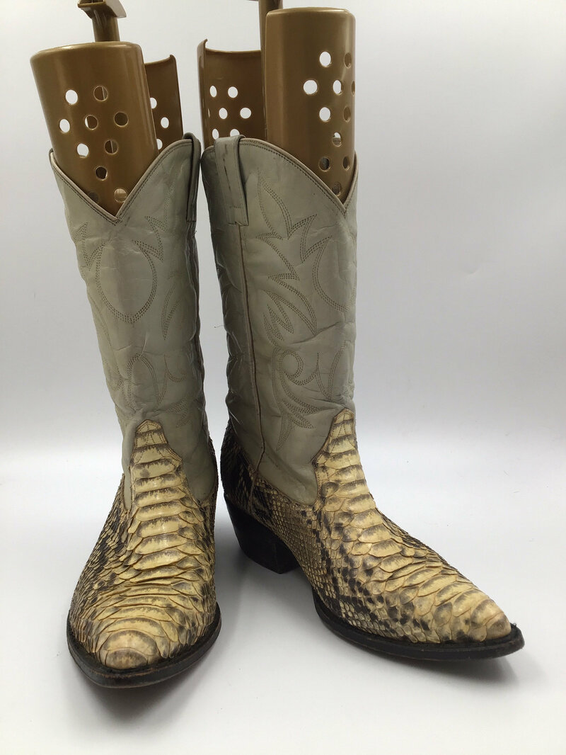 Buy Gray men's boots real python leather vintage boots embroidered with unique print western style cowboy boots country style retro size 9 1/2.