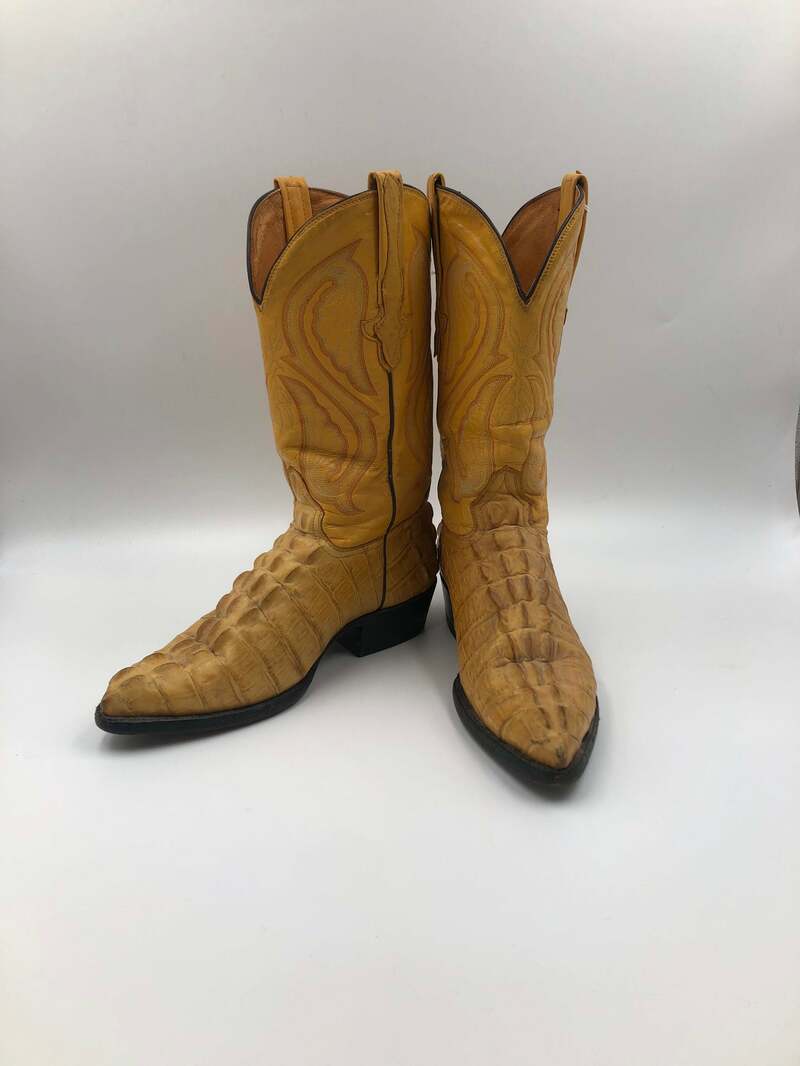 Buy Yellow men's boots, real leather crocodile prints , embroidered western style cowboy boots bright yellow color size 9 1/2.