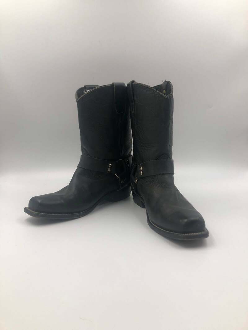Buy Black boots men's boots real leather vintage boots warm boots massive boots old boots decorated with leather belts black color has size 10.