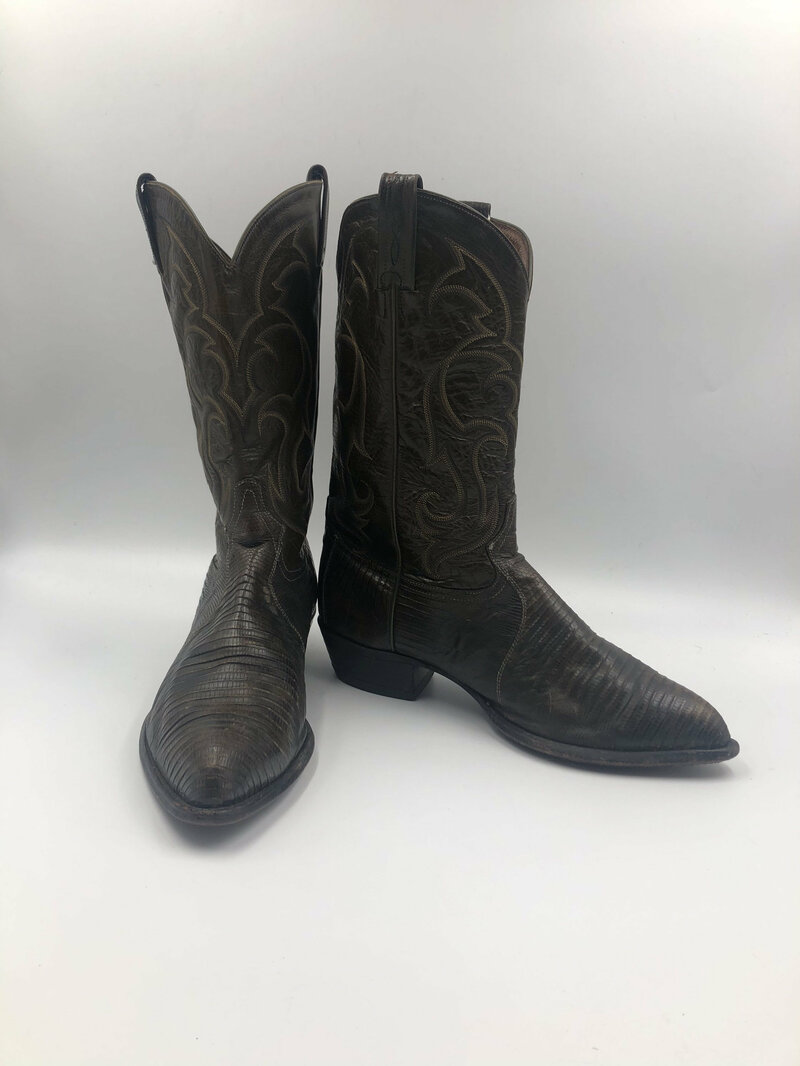 Buy Dark brown men's boots, real leather, vintage, embroidered, with unique pattern, western style, cowboy boots, dark brown color, size 11 1/2.