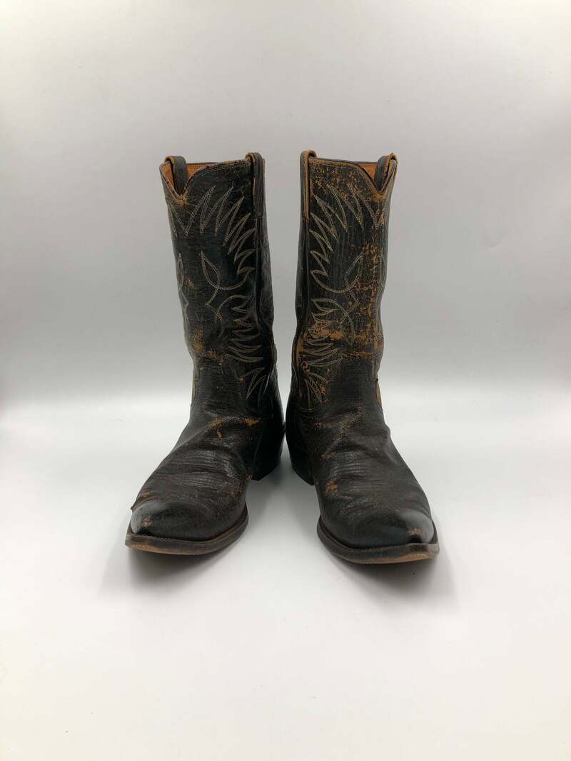 Buy Brown boots, men's boots, real leather, vintage, embroidered, with unique pattern, western style, cowboy boots, brown color, size 10 1/2.
