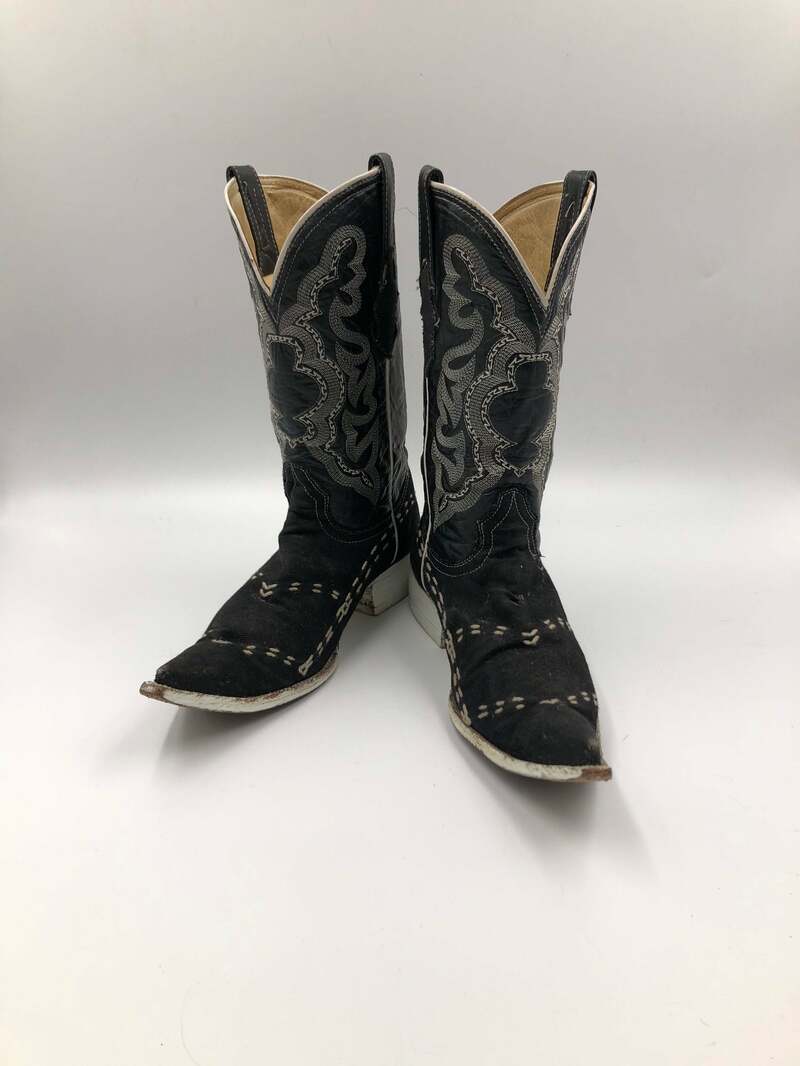 Buy Black men's boots, cotton boots, vintage rag boots, embroidered, with unique print, western style, cowboy boots, black color, size 7 1/2.