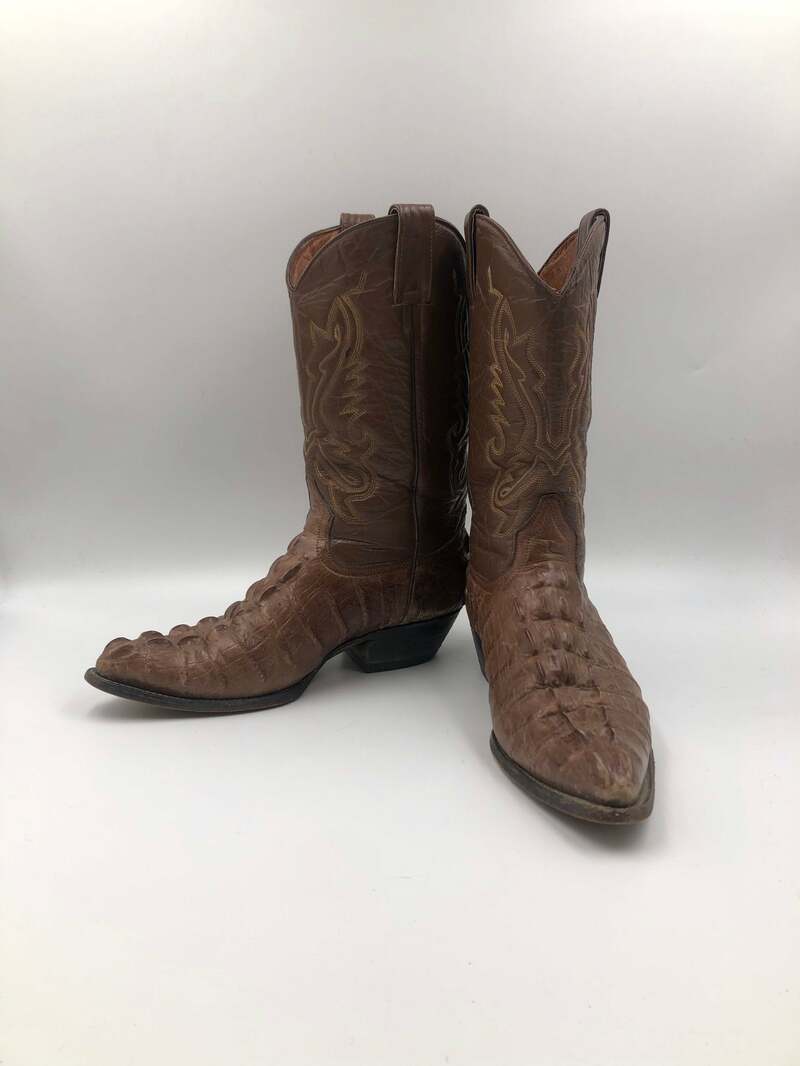Buy Brown crocodile print men's boots, real leather, vintage, embroidered western style, cowboy boots, brown color, size 10.