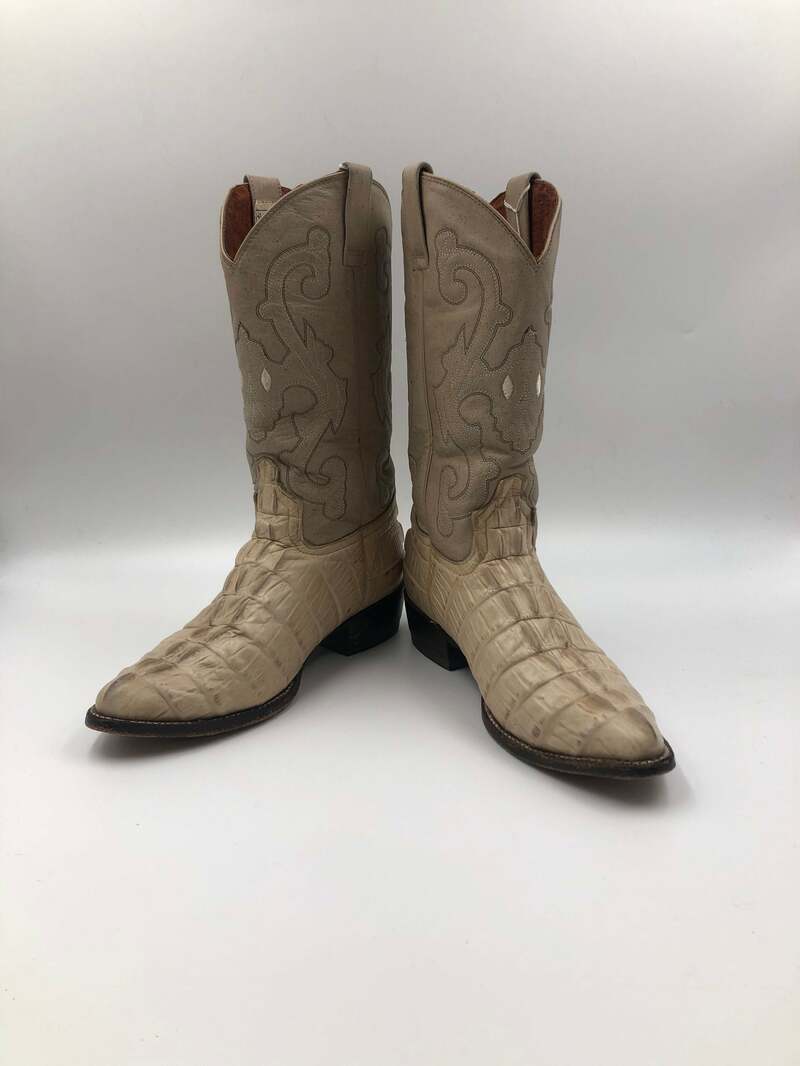 Buy Beige men's boots, real leather crocodile print , vintage embroidered western style, cowboy boots size 9 1/2.