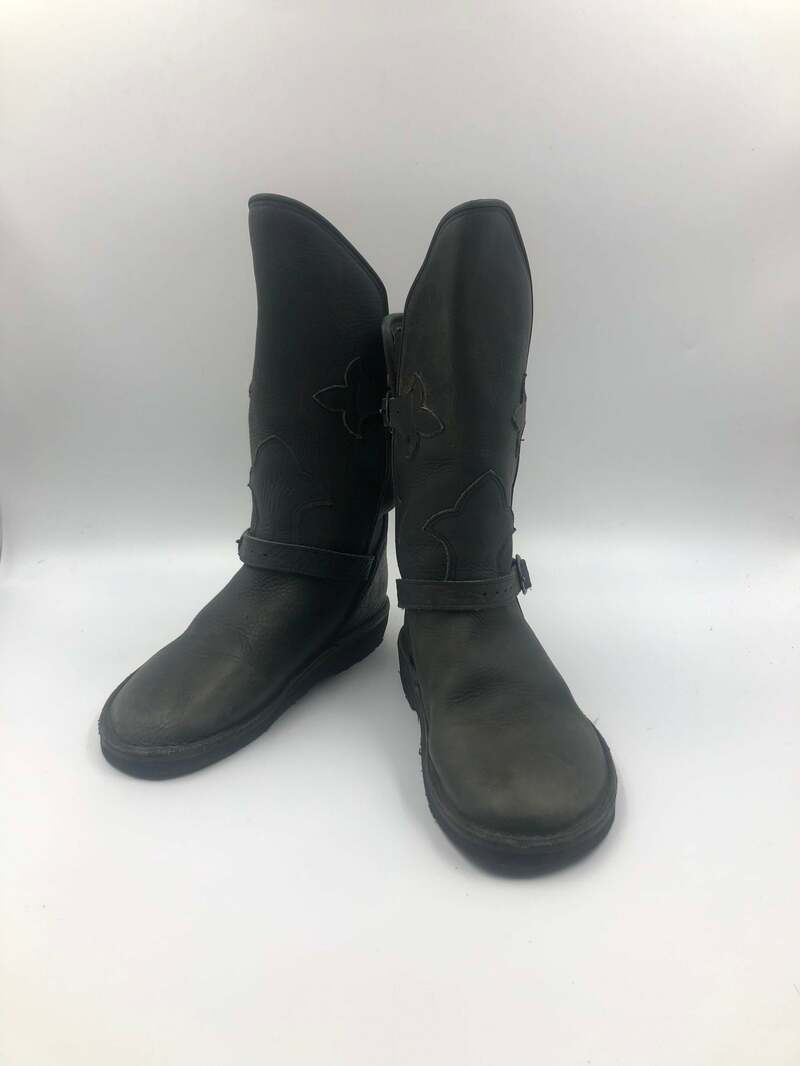 Buy Black men's boots from real strong leather vintage boots warm old boots western boots with leather belts streetstyle black color size 10 1/2