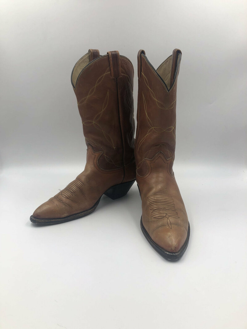 Buy Beige boots, men's boots, real leather, vintage, embroidered, with unique print, western style, cowboy boots, beige color, size 11 1/2.