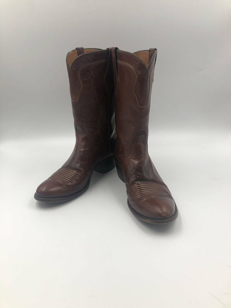 Buy Brown boots, men's boots, real leather, vintage, embroidered, with unique pattern, western style, cowboy boots, brown color, size 9 1/2.