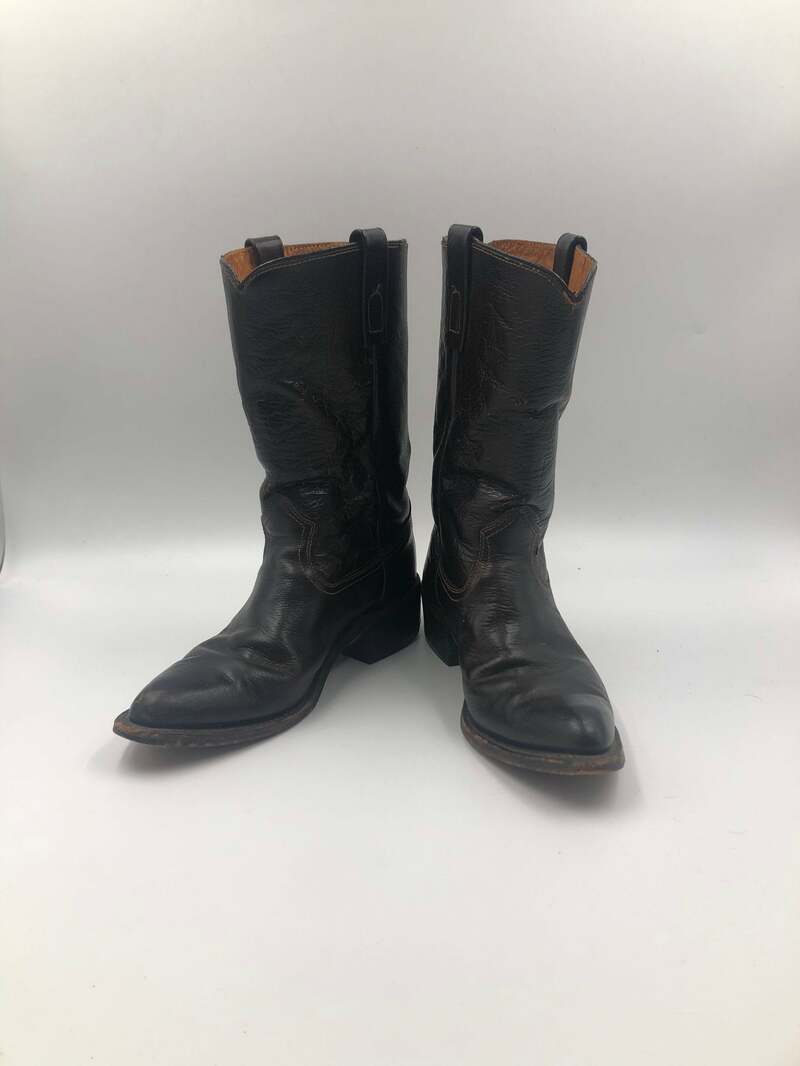 Buy Black boots, men's boots, real leather, vintage boots, western style, cowboy boots, black color, size 9.