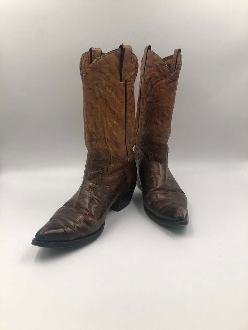 Buy Brown men's boots, real leather vintage, embroidered with unique pattern, western style cowboy boots dark with light brown color 11 1/2.