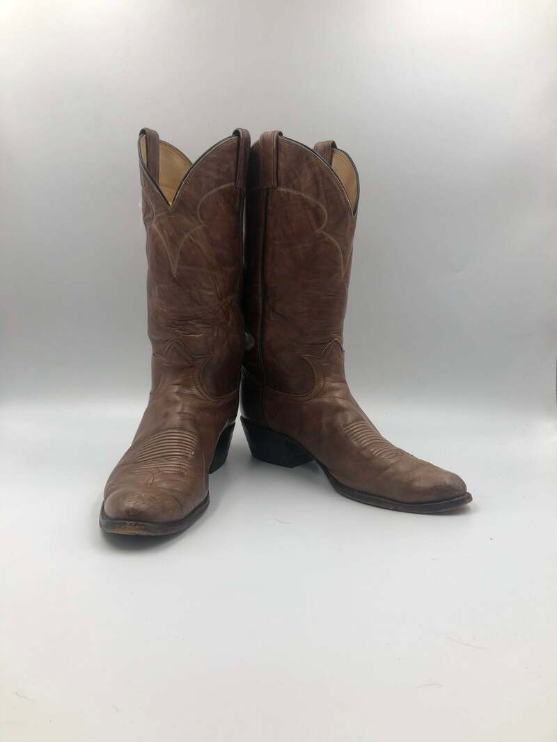 Buy Brown boots, men's boots, real leather, vintage, embroidered, with unique print, western style, cowboy boots, brown color, size 11.