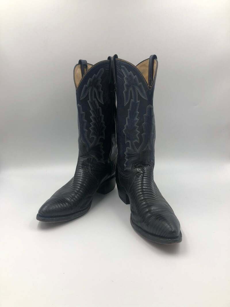 Buy Blue black cow boots, men's boots, real leather vintage, embroidered with unique print, western style cowboy boots man size 12.