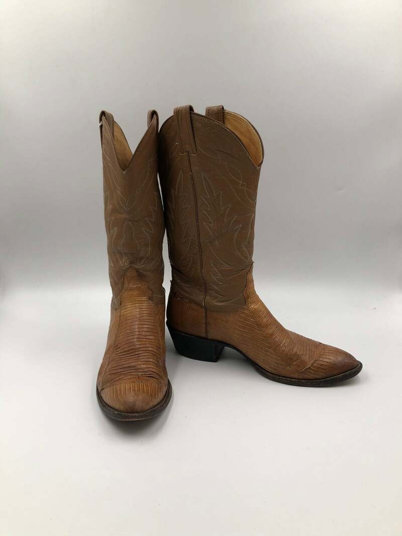 Buy Beige boots, men's boots, real iguana leather, vintage, embroidered, with unique pattern, western style, cowboy boots, beige color, size 10.