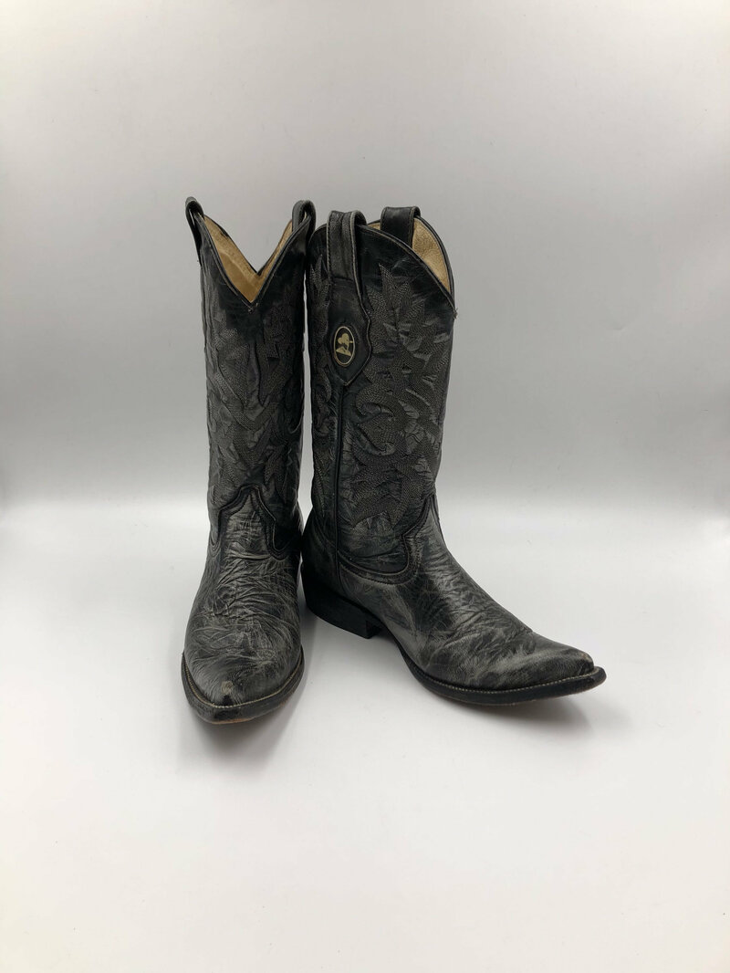 Buy Gray boots, real leather, vintage, embroidered, with amazing pattern, western style cowboy boots, gray color, men's size 7 1/2 women 8 1/2.