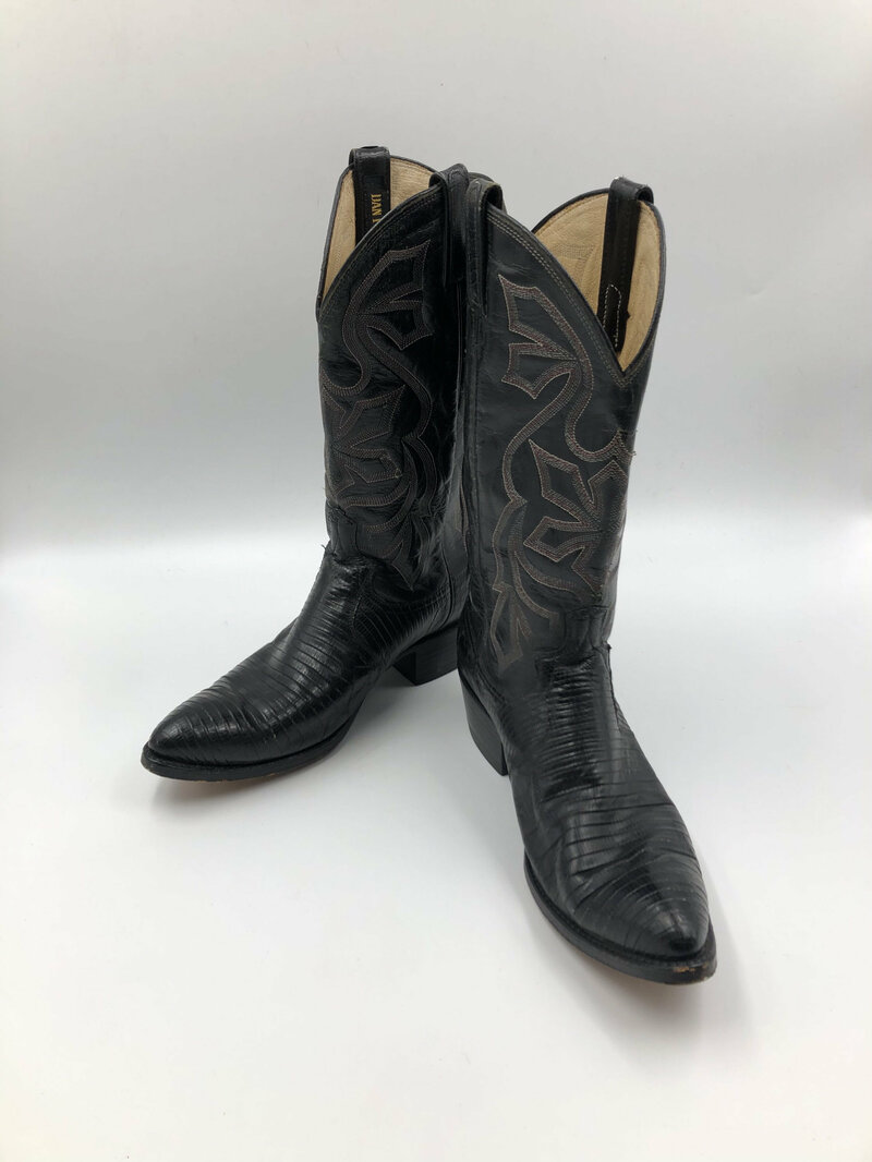 Buy Black boots  men's boots, real lizard leather, vintage embroidered with unique print, western style boots, cowboy boots, black color size 9.