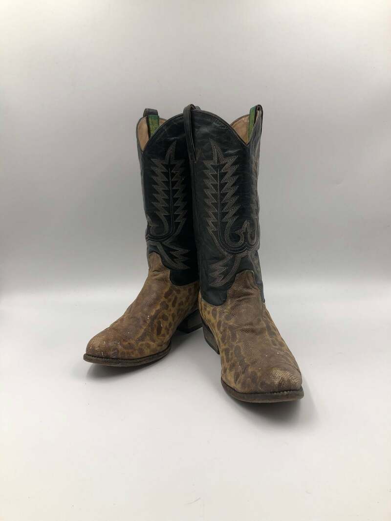 Buy Black men's boots from real iguana leather vintage boots embroidered with unique pattern western style cowboy boots black &beige size 8 1/2.