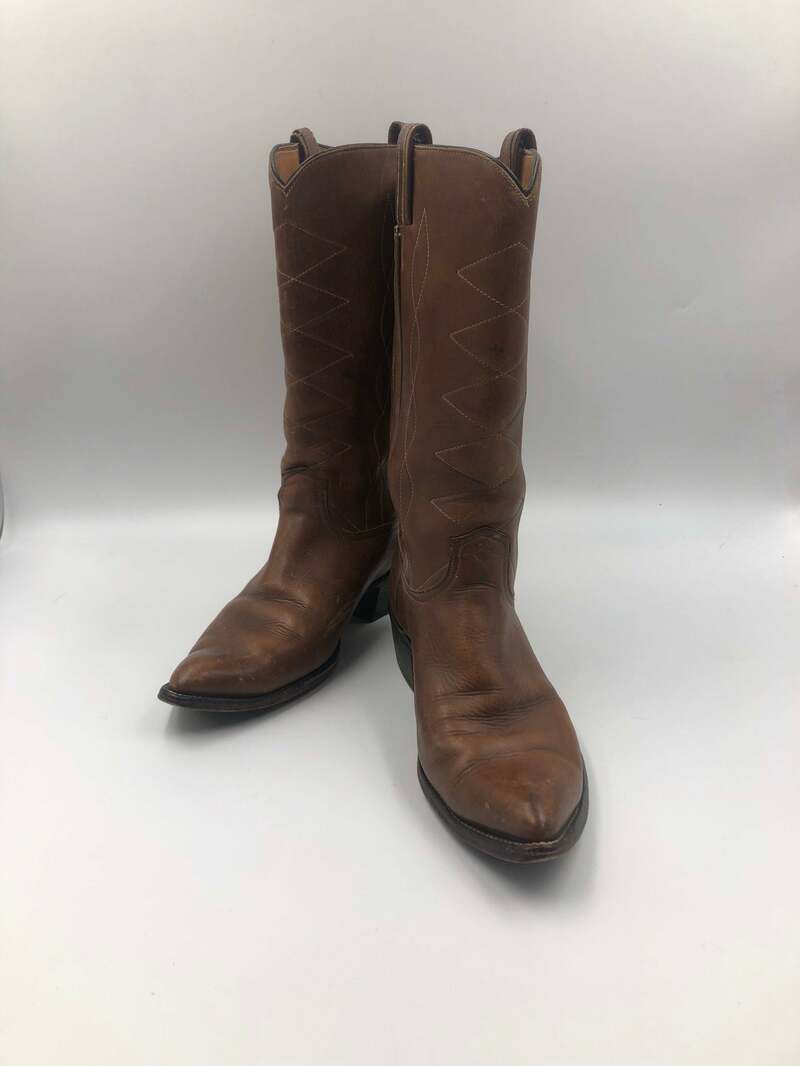 Buy Brown boots, men's boots, real leather, vintage, embroidered, with unique pattern, western style, cowboy boots, brown color, size 10.