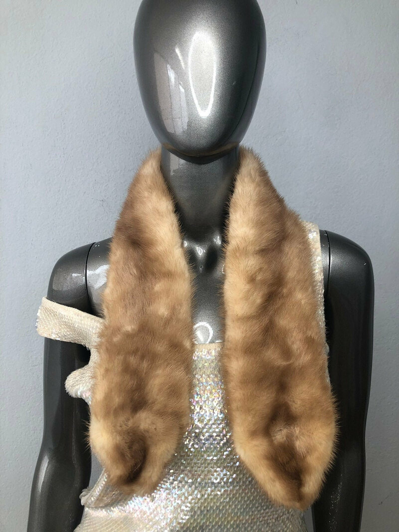 Buy Womens Beige Collar made of Natural Mink Fur fluffy long collar for coat or jacket size universale made by Alvin Furs.