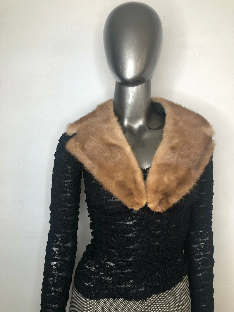 Buy Mink Fur Collar Beige Color Women's in retro style vintage warm collar for coat or jacket universal size.
