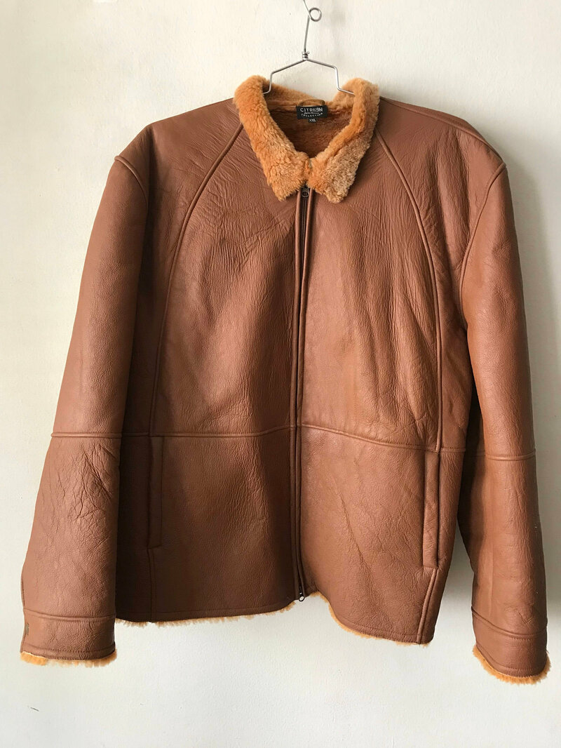 Buy Warm Genuine  short cut Sheepskin Soft Fur Brown Coat Men's Size-2 Extra Large.