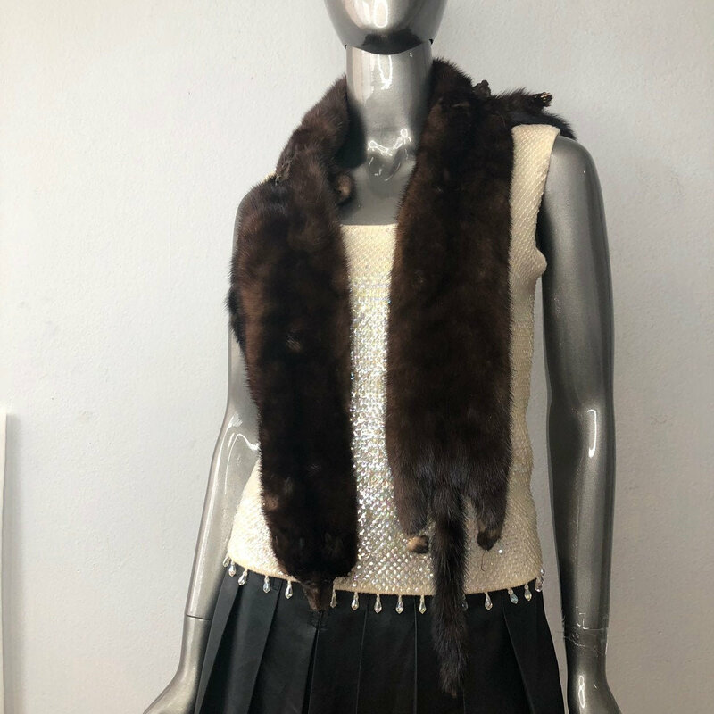 Buy Mink Fur Collar Womens Dark Brown long in retro style shape stocking warm vintage collar for coat universal size.