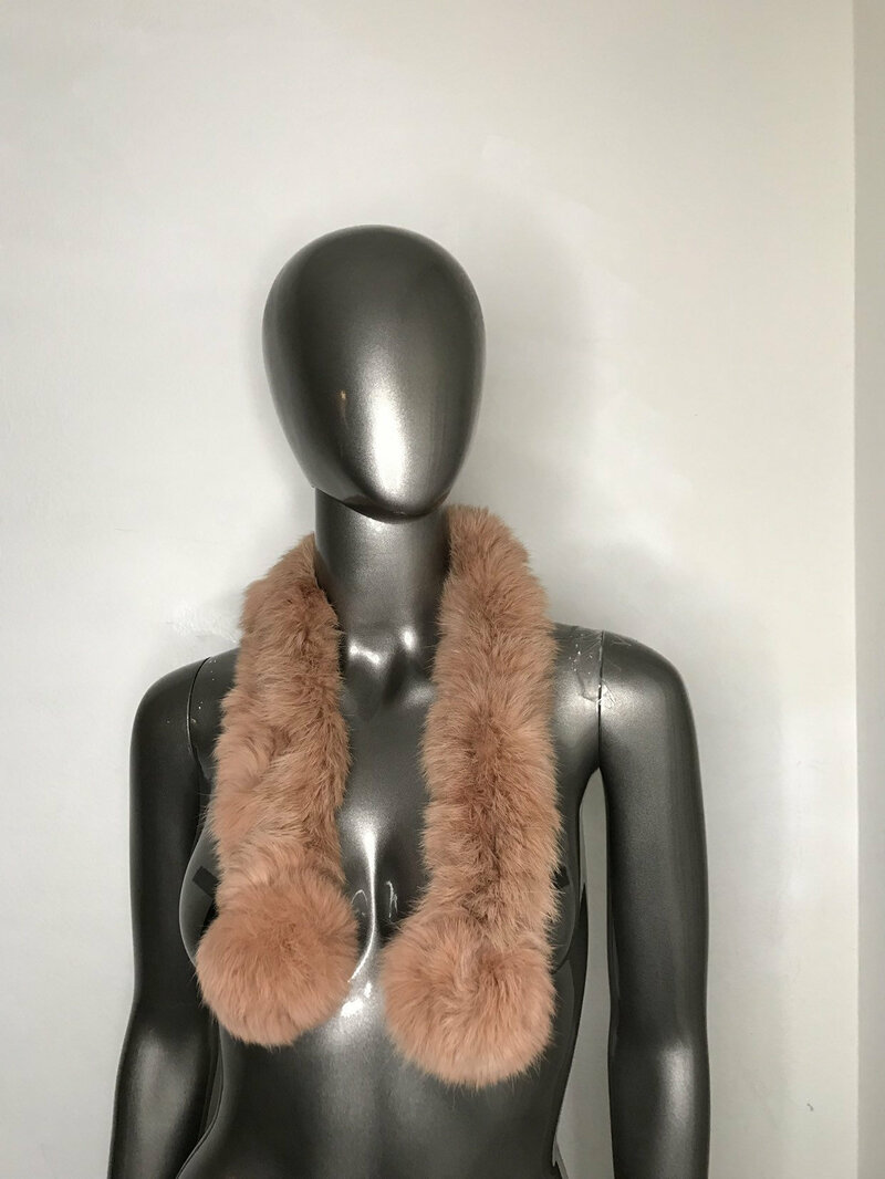 Buy Rabbit Fur Scarf Collar Women's, light brown color, small original scarf in retro style, vintage scarf for coat , jacket, universal size.