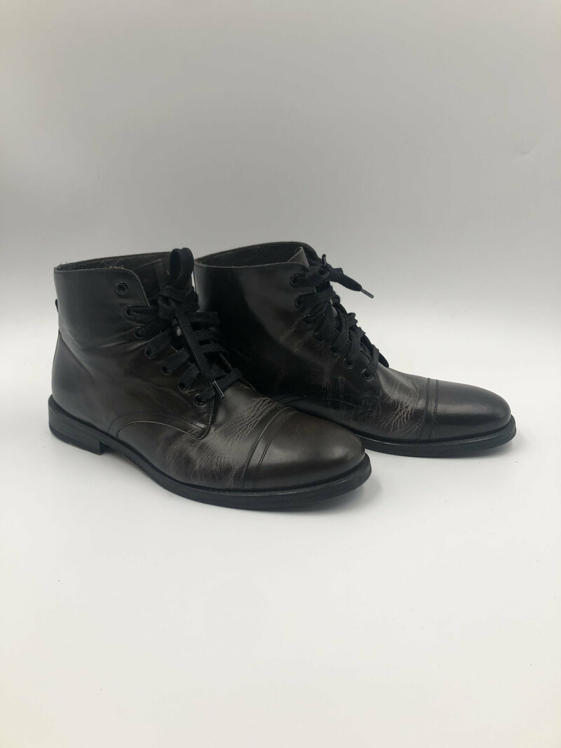 Buy Dark brown real leather boots with laces man size 9 1/2