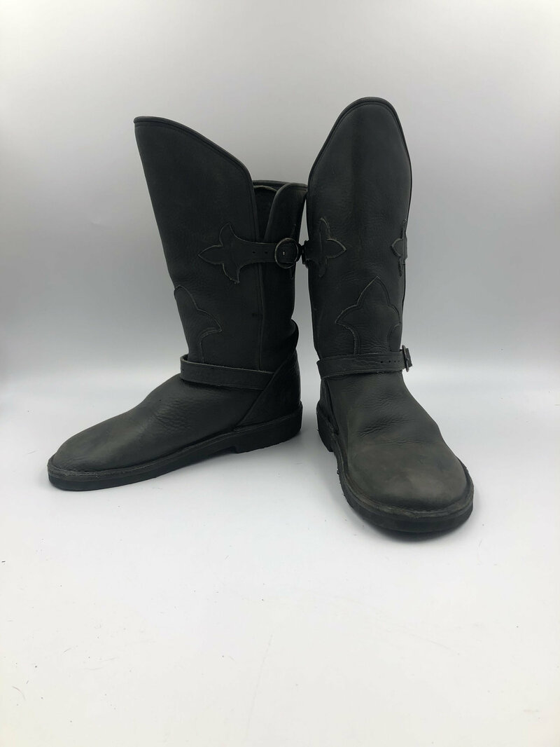 Buy Black men's boots real durable leather original boots short vintage boots streetstyle boots rigid boots with buckles black color has size 9.