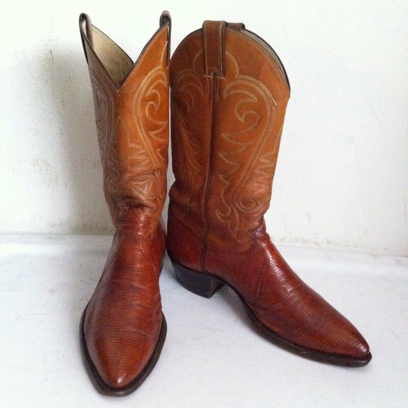 Buy Orange western cowboy lizard leather boots, vintage style boots, men's size 9 1/2 .