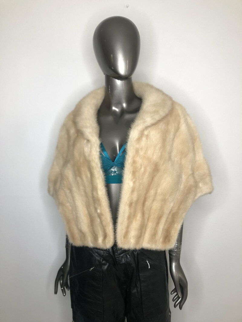 Buy Mink Fur Bolero Beige Color Womens vintage bolero with cozy roung collar of festive look for special events  universal size.