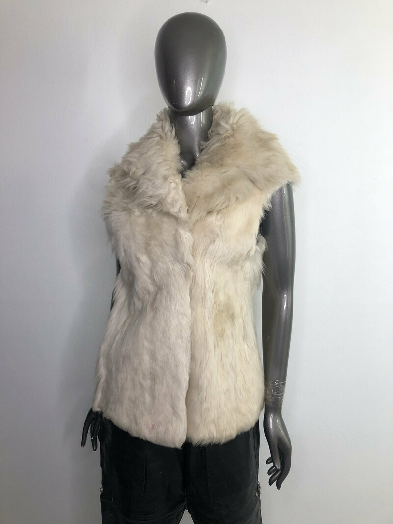 Buy Sheep Fur Vest White Short Warm vest with a cozy English collar straight silhouette Burning Man style womens size is small.