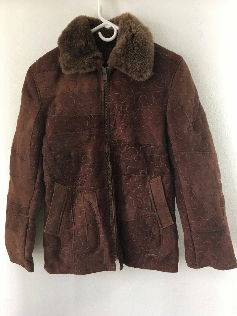 Buy Elegant Mid Length Vintage Brown Genuine Sheepskin Suede Coat Women's Size Medium Large.