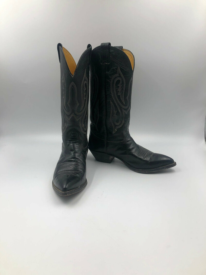 Buy Black Men's Boots real leather vintage boots embroidered with pattern western style cowboy boots country style retro boots has size 10.