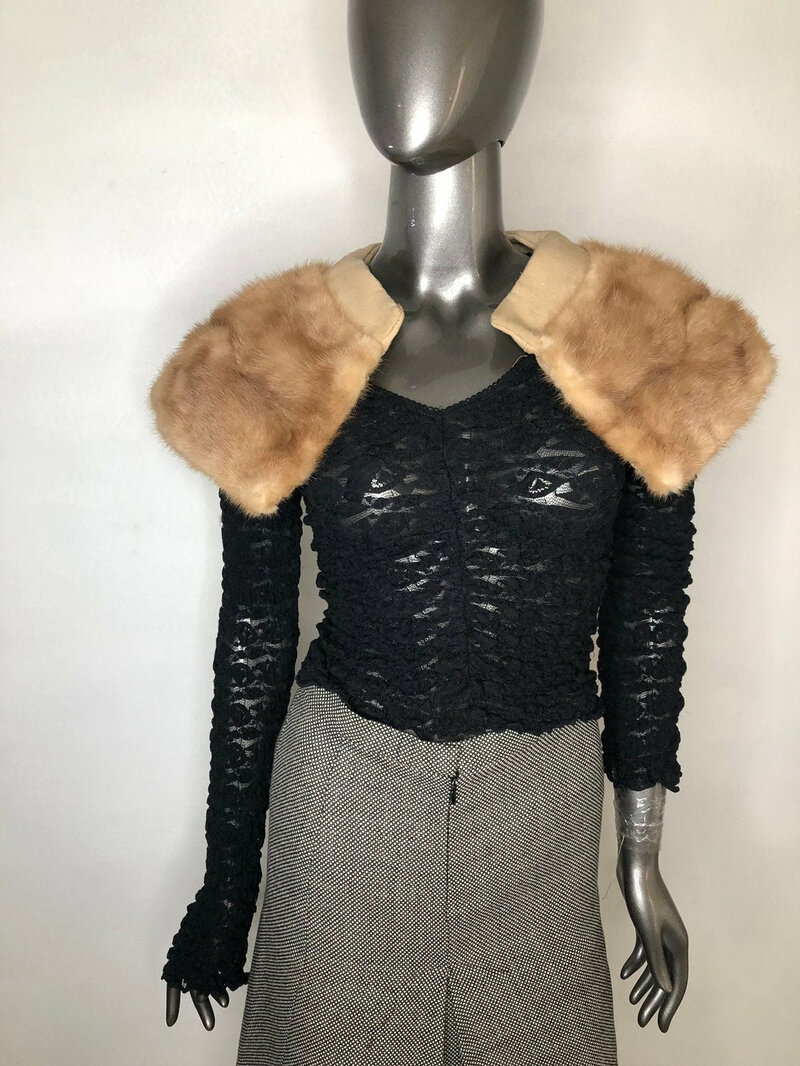 Buy Mink Fur Collar Bolero Women's Beige short cozy for coat jacket or dress vintage style size universale.