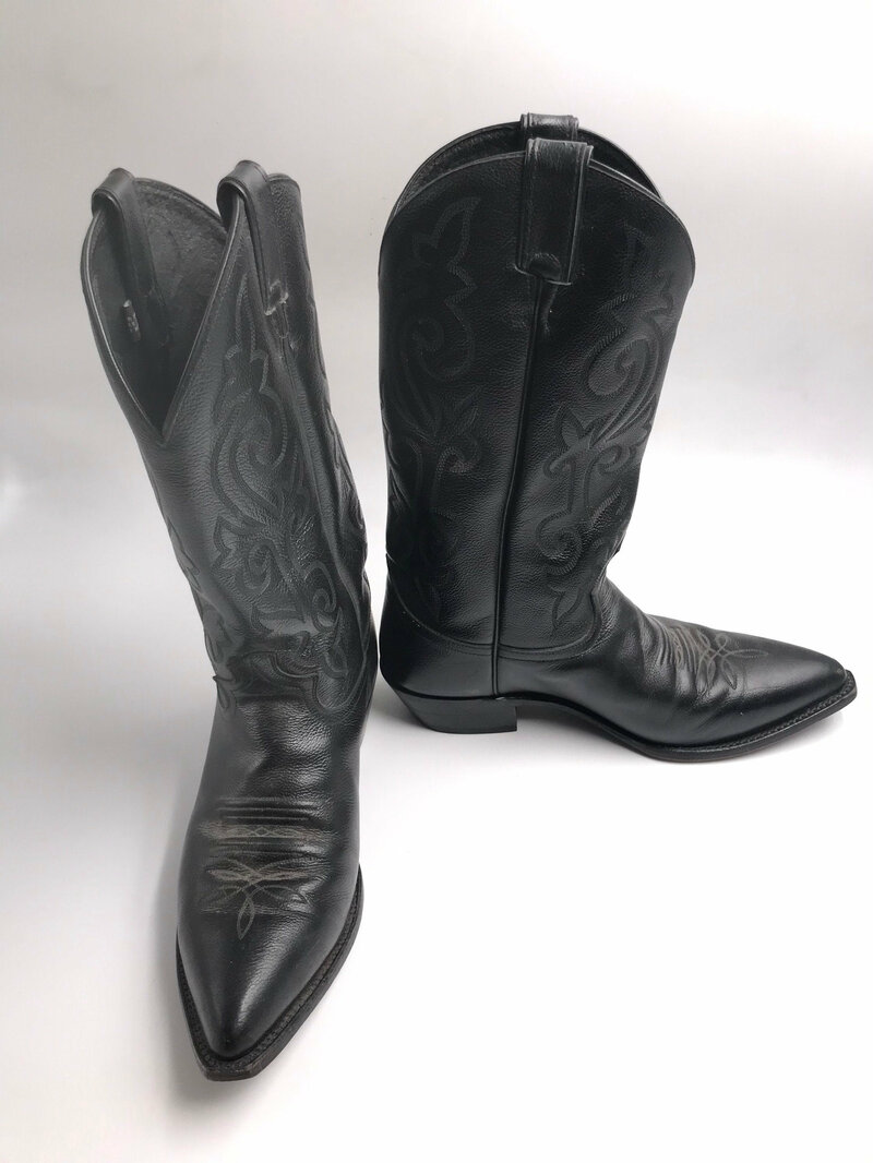 Buy Black Men's boots real leather vintage boots embroidered with unique pattern western cowboy boots streetstyle retro black color size 10EE.