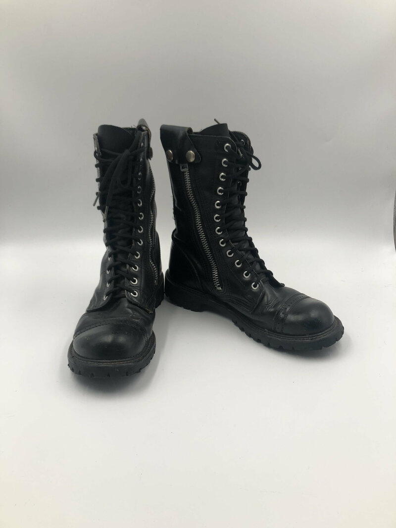 Buy Black real leather gothic boots with zipper and laces man size 8 1/2