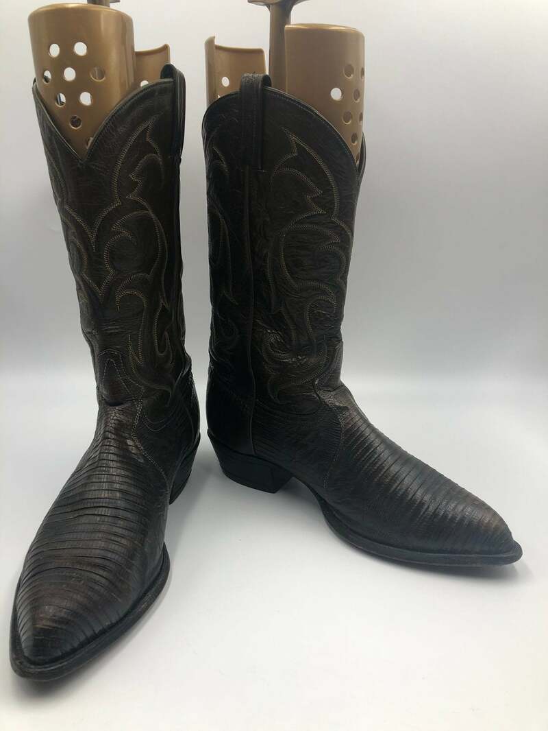 Buy Cowboy Boots Lizard Leather Embroidered original vintage style western boots has size  11 1/2 EE.