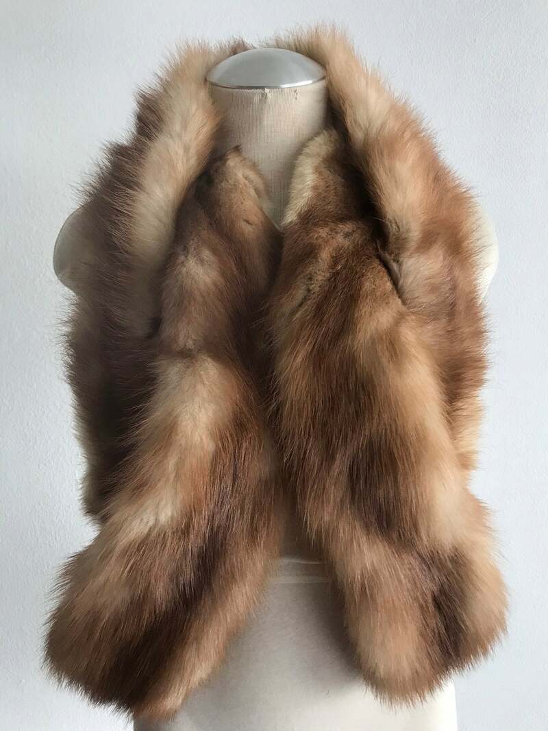Buy Mink Fur Collar Womens Light Brown long in retro style in the form of a scarf warm vintage collar for coat universal size.