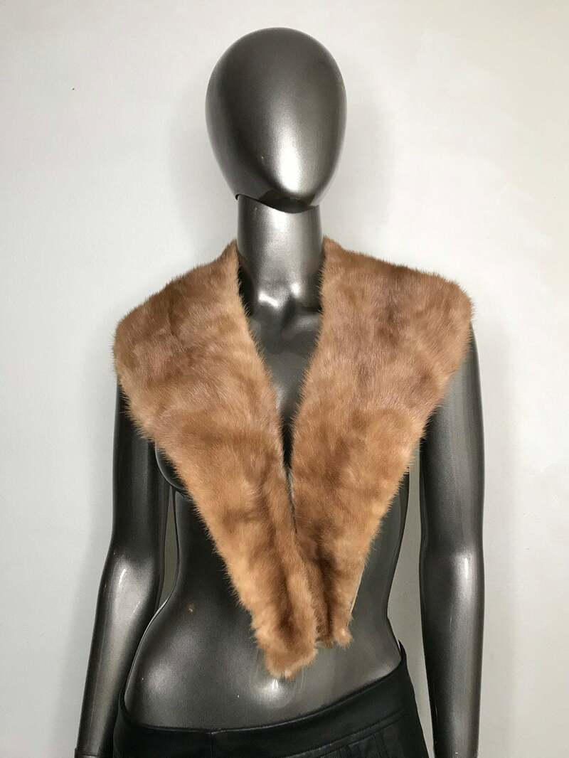 Buy Mink Fur Collar Beige Color Women's in retro style vintage warm collar for coat or jacket, universal size.
