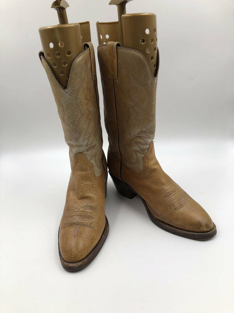 Buy Beige men's boots real leather vintage boots embroidered with unique pattern western cowboy boots streetstyle retro beige color size 10 1/2.