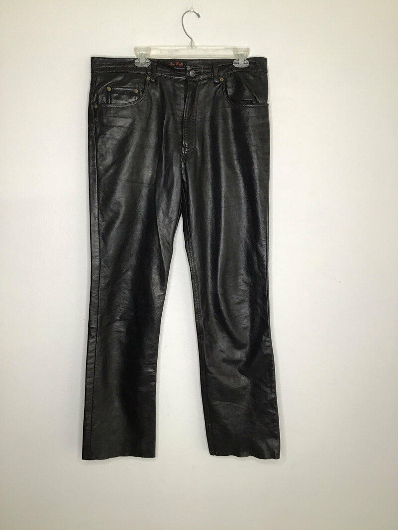 Buy Black Men's pants real leather soft and genuine leather vintage pants rocker pants streetstyle pants motorcycle steep pants has size-medium.