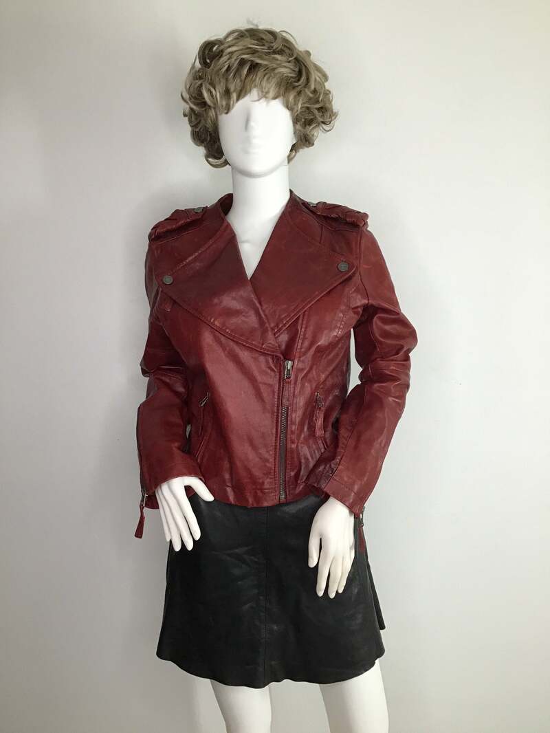 Buy Dark red women's jacket from real leather motorcycle jacket short jacket streetstyle jacket vintage jacket old retro style size-medium.
