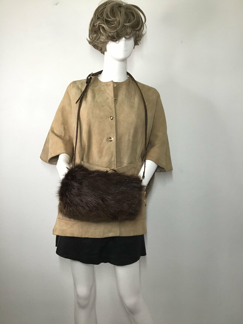 Buy Brown women's muff from real mink fur festive look fluffy warm cinema style muff vintage muff retro muff muff for party has size medium.