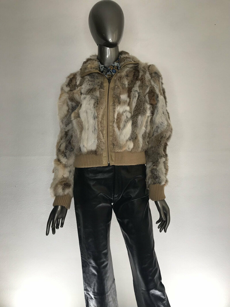 Buy Multicolored Womens Coat from real rabbit fur casual winter coat warm coat modern coat vintage coat steep streetstyle coat has size-small.