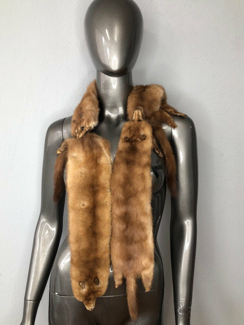 Buy Original brown women's collar from real mink fur mink pieces paws muzzles and tails vintage old collar festive look has size-universal.