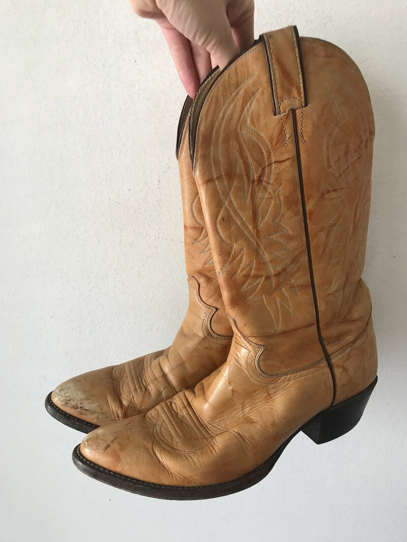 Buy Beige men's boots from real leather vintage boots embroidered with unique pattern western cowboy boots beige color has size 9 1/2-10.